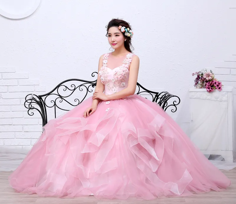 Shippin libero colore rosa filato ragazze abito da sposa 2018 nuova moda semplice arte femminile esame abiti abito parte abiti da sposa