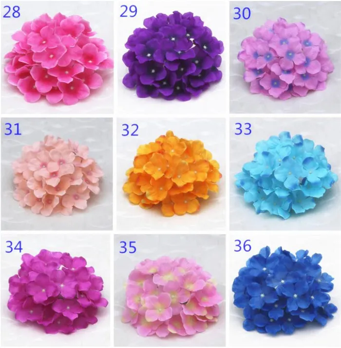 480pcs artificiell hortensia blomma huvuden silke hortensior konstgjorda blommor 35 färger för grönska blomma väggdekoration 37 färger