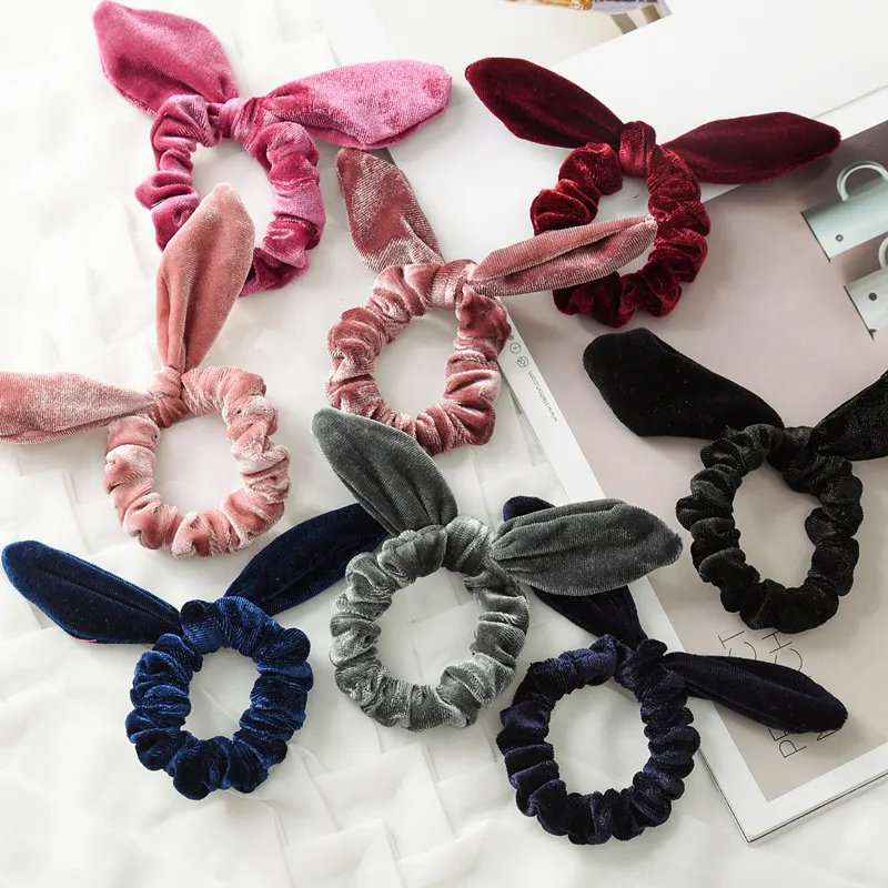 Fashion Women Lovely Velvet Bow Hair Bands Lovely Hair Scrunchies Girl's Tie Accessories Ponytail Holder 9 Color