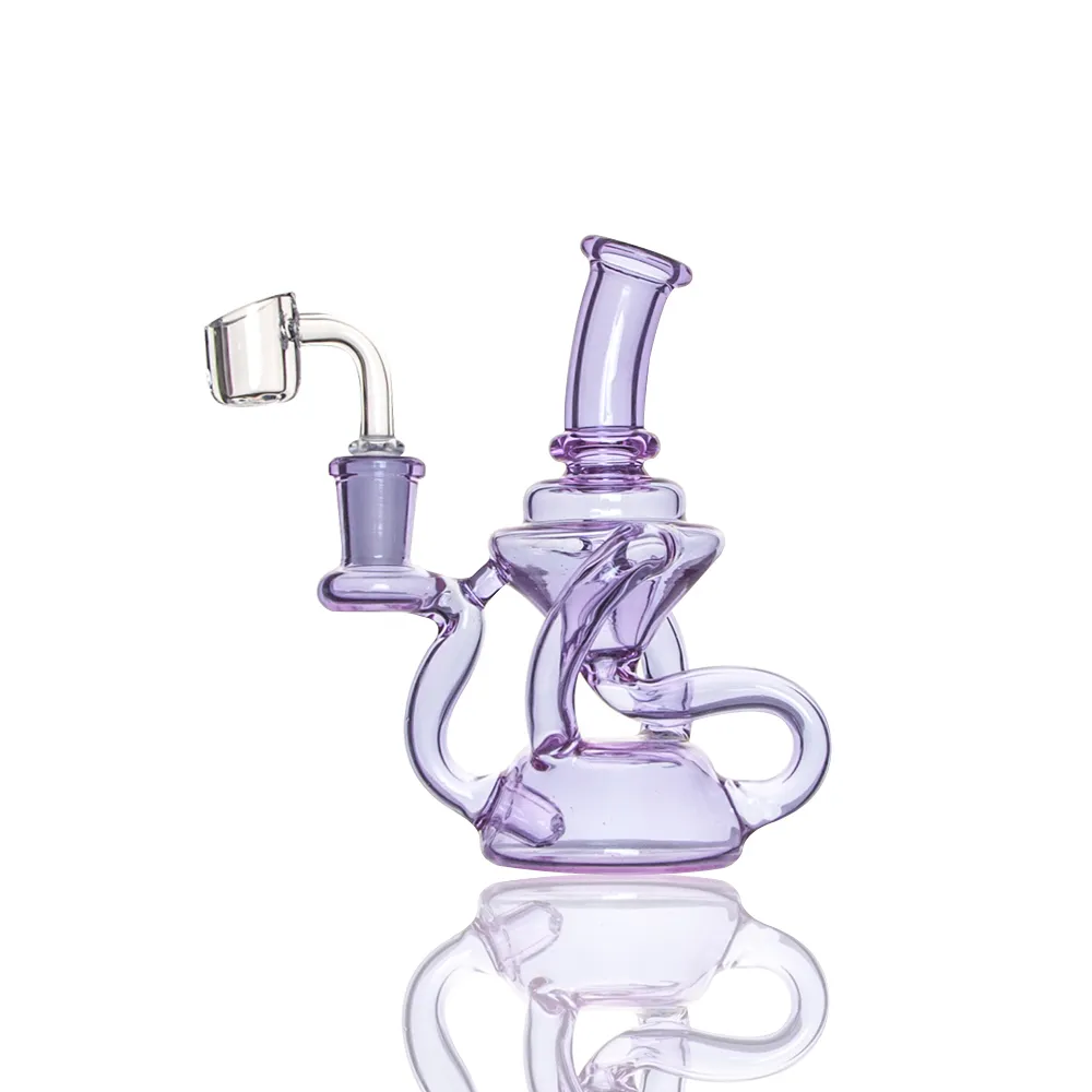 CCG Glass Recycler Dab rigs bongs water pipes with pinholes perc purple/pink color 5.7 inch height 14.5mm joint