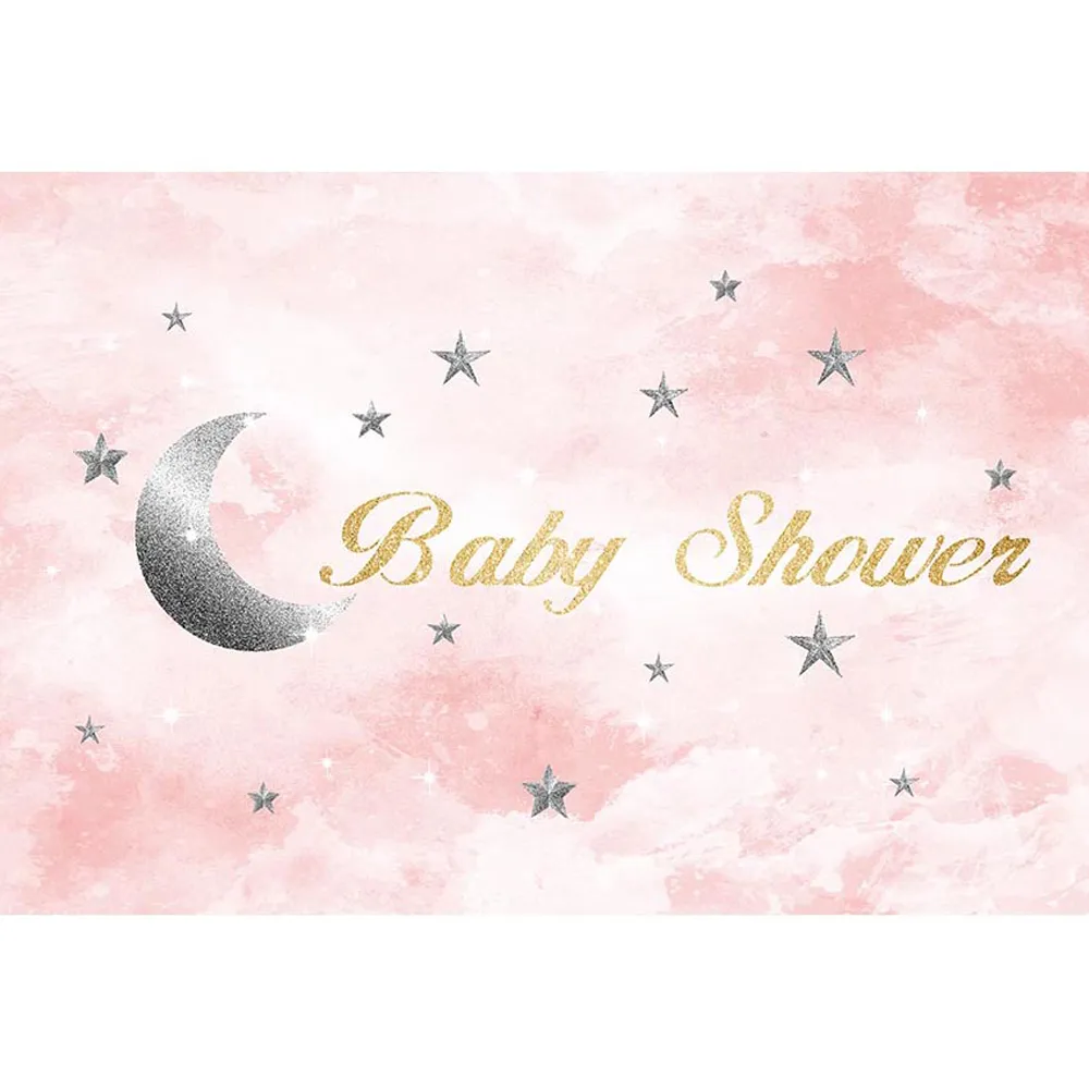 Pastel Roze Hemel Grijs Sterren Crescent Moon Party Backdrop Gedrukt Pasgeboren Baby Douche Props Kinderen Meisjes Foto Schiet Achtergronden