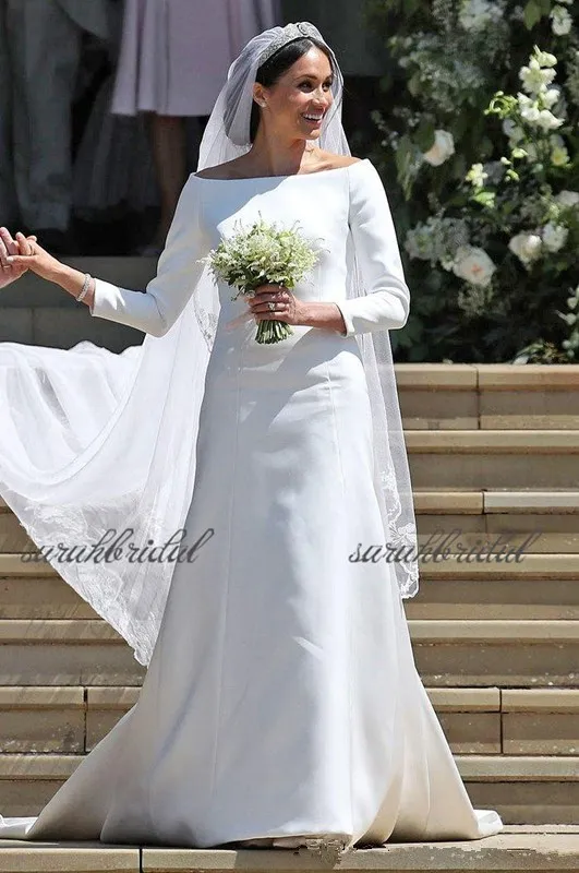 Custom made 2019 British Royal wedding party guest dresses with Bateau Neckline Long Sleeves and Court Train Perfect for Prince Harry and Meghan Markle