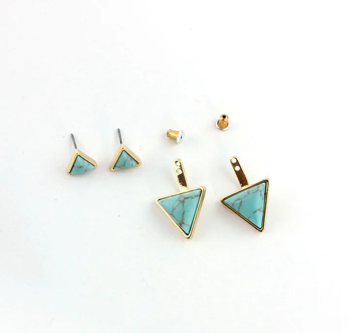 Vintage Gold Color Triangle White Green Turquoise Marmeren Natuursteen Charms Oorbellen Sieraden voor Vrouwen