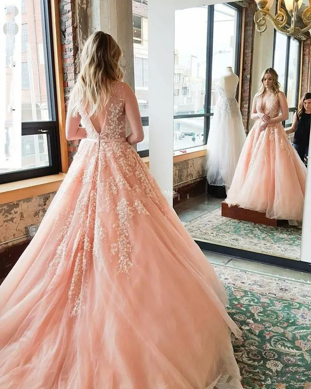 pink country wedding dress Two Piece Long Sleeve Lace Wedding Dresses Blush Pink Boho Beach Wedding Dress AWD1257