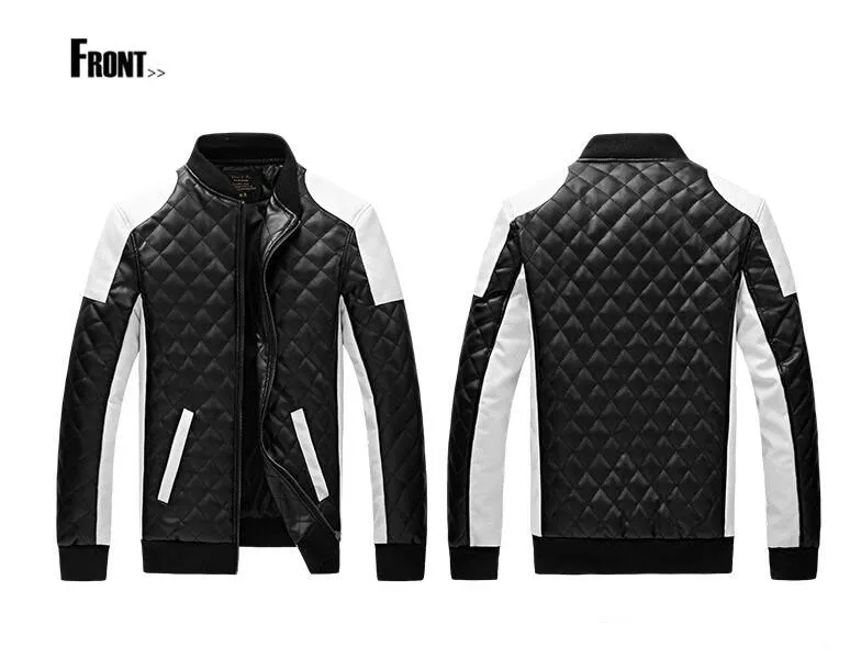 Jaqueta de grife mass039s stand colar pU jaqueta de couro casaco preto e branco combinando tamanho grande motocicleta couro6014272