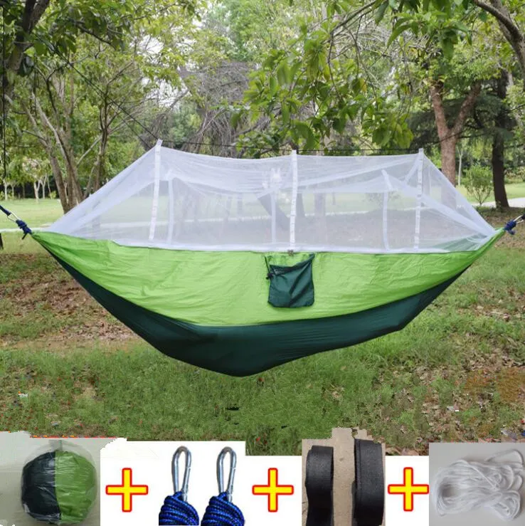 12 Farben 260 * 140 cm tragbare Hängematte mit Moskitonetz Einzel-Hängematte Hängebett Outdoor-Gadgets MEERVERSAND CCA6841 30 Stück