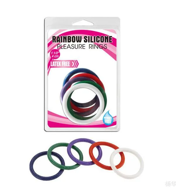 Regenboog rubberen penis ringen kleurrijke cock ring siliconen penis vertraging ring sex producten voor mannen 5 stks / pak vrij door DHL