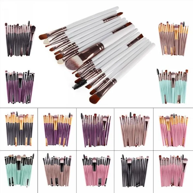 MAANGE Pro 15Pcs Set di pennelli per trucco Ombretto Fondotinta in polvere Eyeliner Ciglia Labbra Trucco Pennello Cosmetico Kit di strumenti di bellezza Caldo