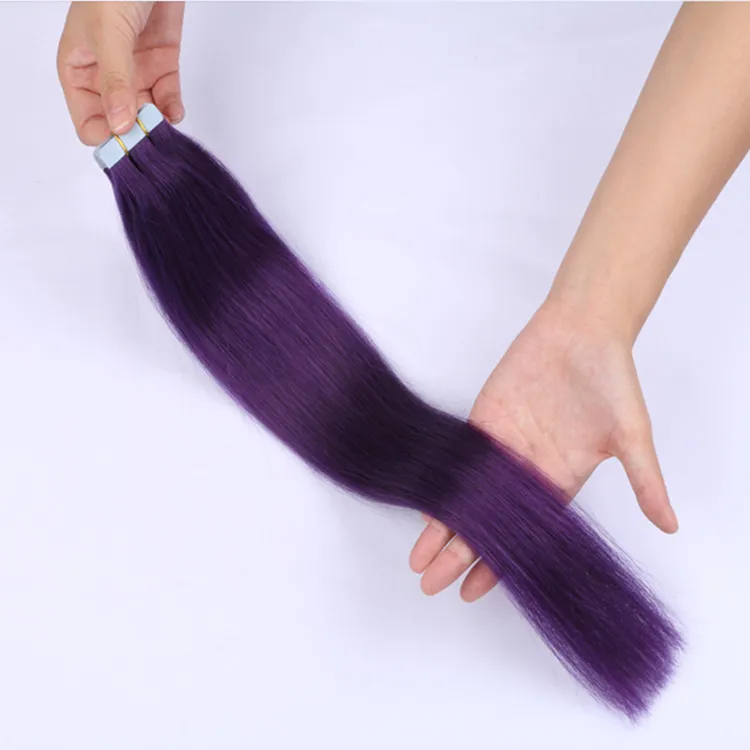 Huid inslag Human Remy Hair Pu -band in Hair Extensions Purple Color Peruaanse rechte golfhaar 1426 inch gratis verzending