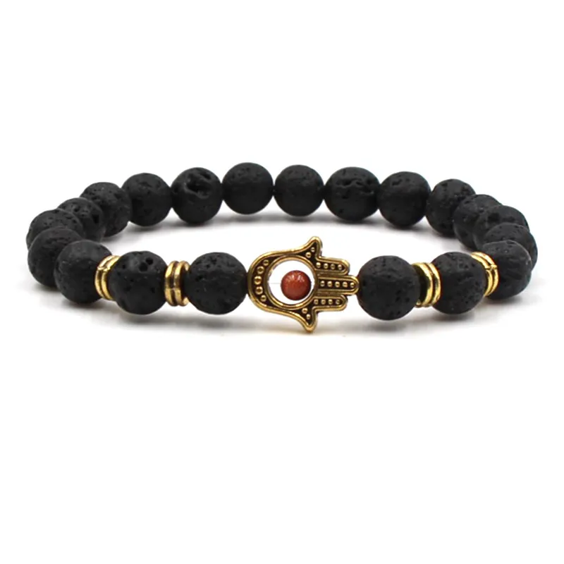 Bracelet de perles d'haltères en pierre de lave noire naturelle, Bracelet diffuseur d'huile essentielle de roche volcanique