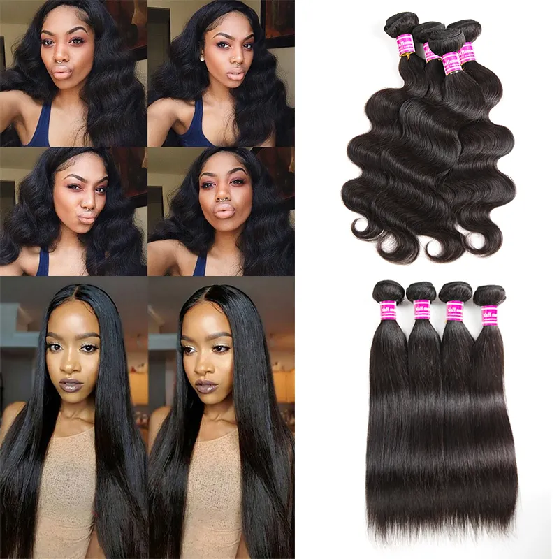 Hot Selling Braziliaanse rechte body Wave Virgin Menselijk Haar Weeft Bundels 3/4 Remy Maleisische Mongoolse Bundels Haarverkoper Extensions WEFTS