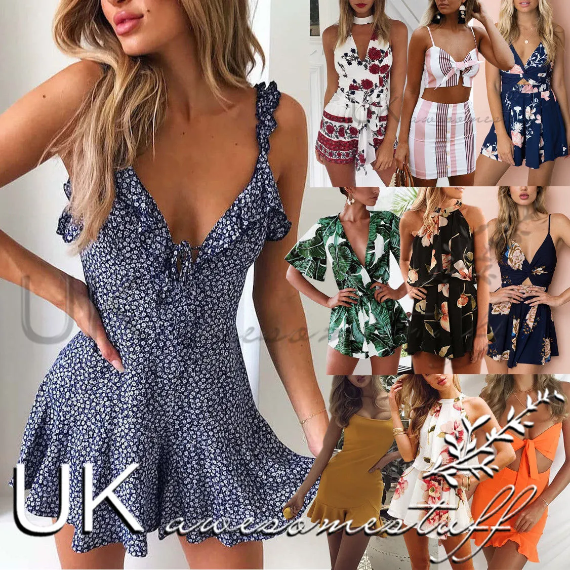 المملكة المتحدة للمرأة عطلة playsuit رومبير السيدات بذلة الصيف شاطئ اللباس حجم 6 - 14