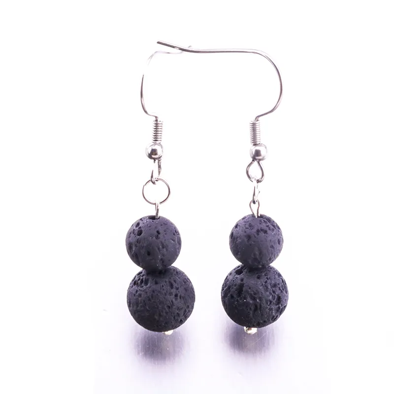 6mm 8mm 10mm Black Lava Stone Earrings DIY Aromatherapy Essential Oil Diffuser Dangle Earings Jewelry for Women