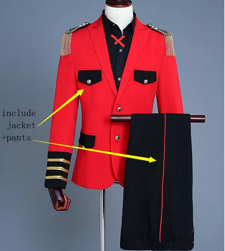 Red Tassels Military Uniform Blazer Men Suits Fashion Nightclub Court Dress Costume Photo Studio Sets Musical Concert Singer Stage Outfit From Zhgyong 68.88 DHgate.Com
