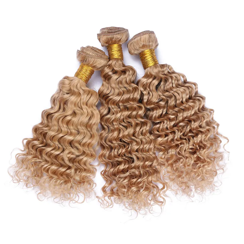 9A Vierge Péruvienne Miel Blonde Tissage de Cheveux Humains Bundles # 27 Brun Clair Cheveux Humains Vague Profonde Offres Bundle Deep Wavy Double Trames