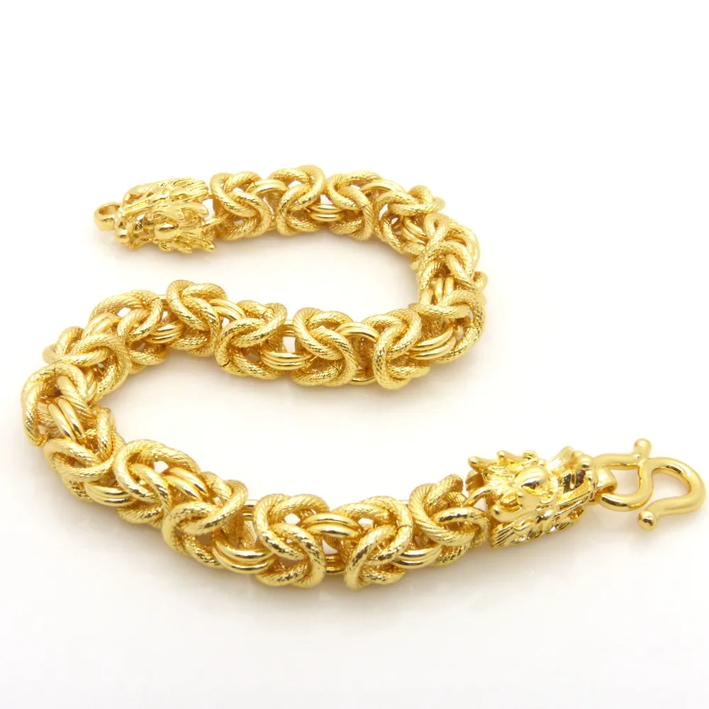 Pulsera para hombre Cabeza de dragón Estampado Sólido 18k Oro Relleno Grueso Cadena de muñeca pesada Estilo Hip Hop Joyería para hombre guapo 8 6 pulgadas 93148