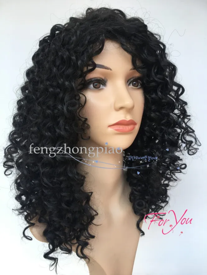 Black curly wig discount