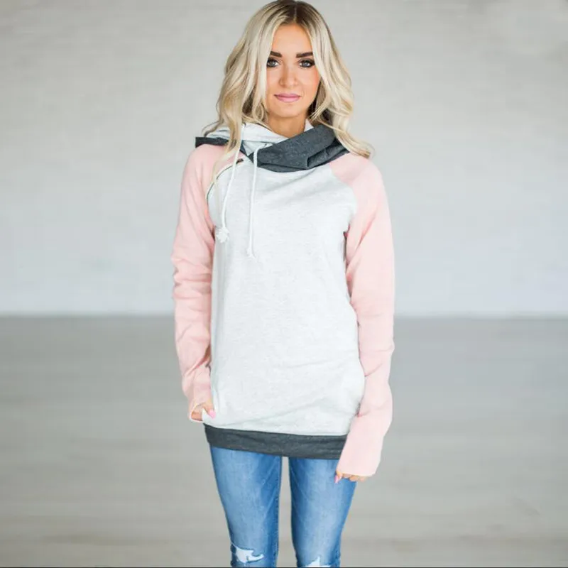 Plus Size Hoodies Sweatshirts Frauen Herbst Pullover Übergroßen Hoodie Weibliche Warme Doppel Kapuzen Sweatshirt Patchwork Hoody XXXL