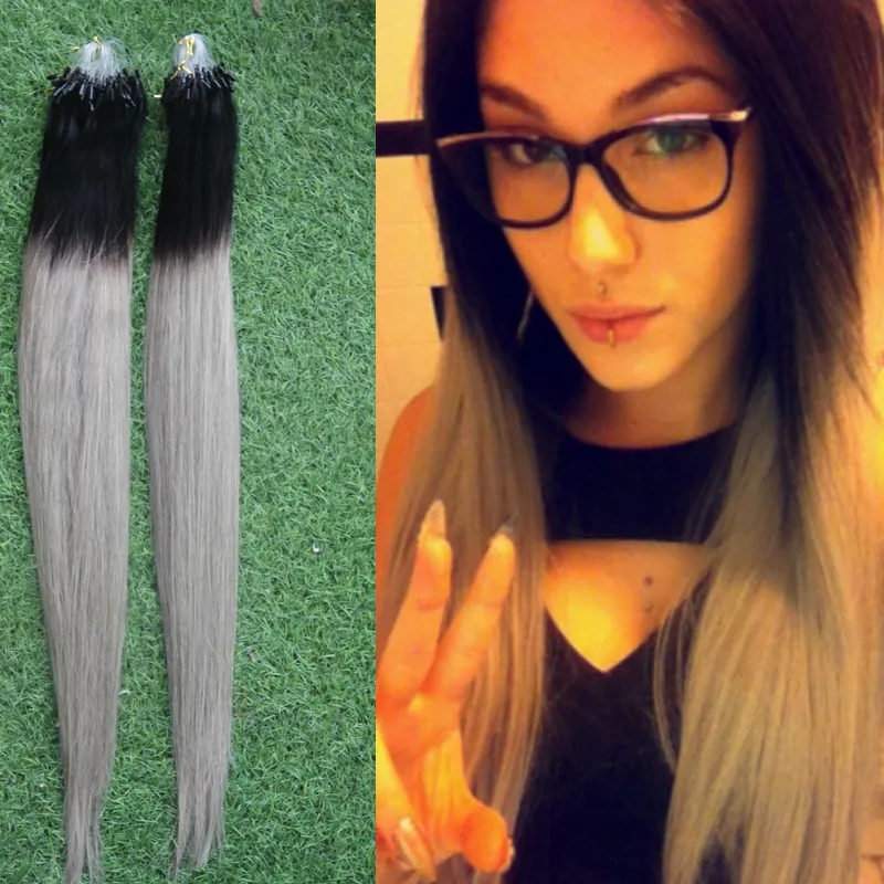 T1B/Grey Ombre 100g 1g/s 100s brazilian micro ring loop hair extensions Straight Micro Link Human Hair Extensions