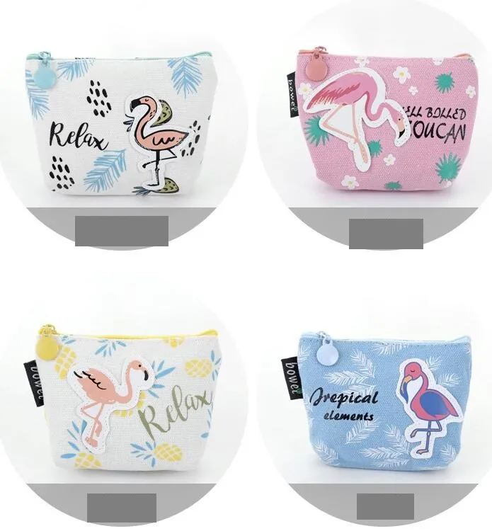 Porte-monnaie en forme de flamant rose imprimé en 3D, porte-monnaie en toile pour enfants, porte-clés, Mini portefeuille portable, sacs à monnaie à fermeture éclair