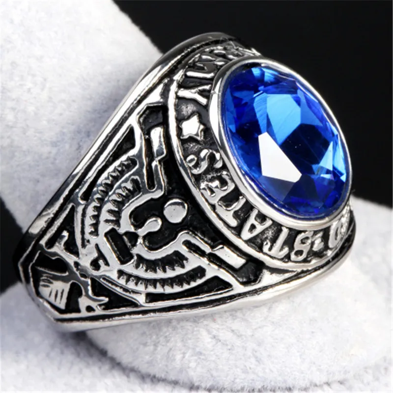 Punk roestvrijstalen mannen ringen verzilverde grote rode/blauwe/zwarte stenen zirkoon vingerringen voor mannen vrouwen heren ringen mannelijke sieraden accessoire