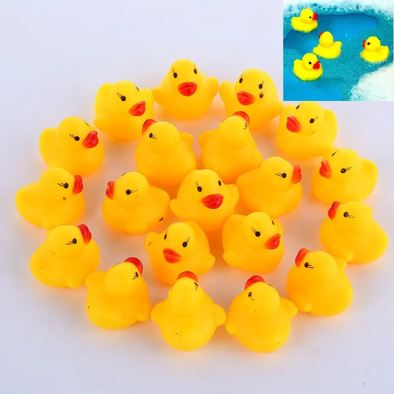 100 pièces/lot Mini canards en caoutchouc jaune bébé bain eau canard jouet sons enfants bain petit canard jouet enfants natation plage cadeaux