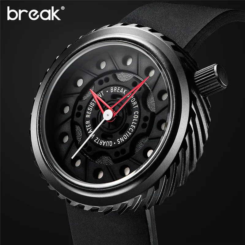 BREAK Mens Watches Top  Sport Watch Japan MIYOTA Silicone Strap Clock Men Quartz Watches Casual Creative Wristwatch