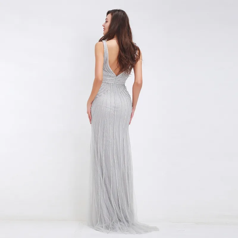 Robe de bal en dentelle, gris argenté, Sexy, haute couture, Champagne, longue, robes de soirée, queue de poisson, robes de soirée, HY082, nouvelle collection