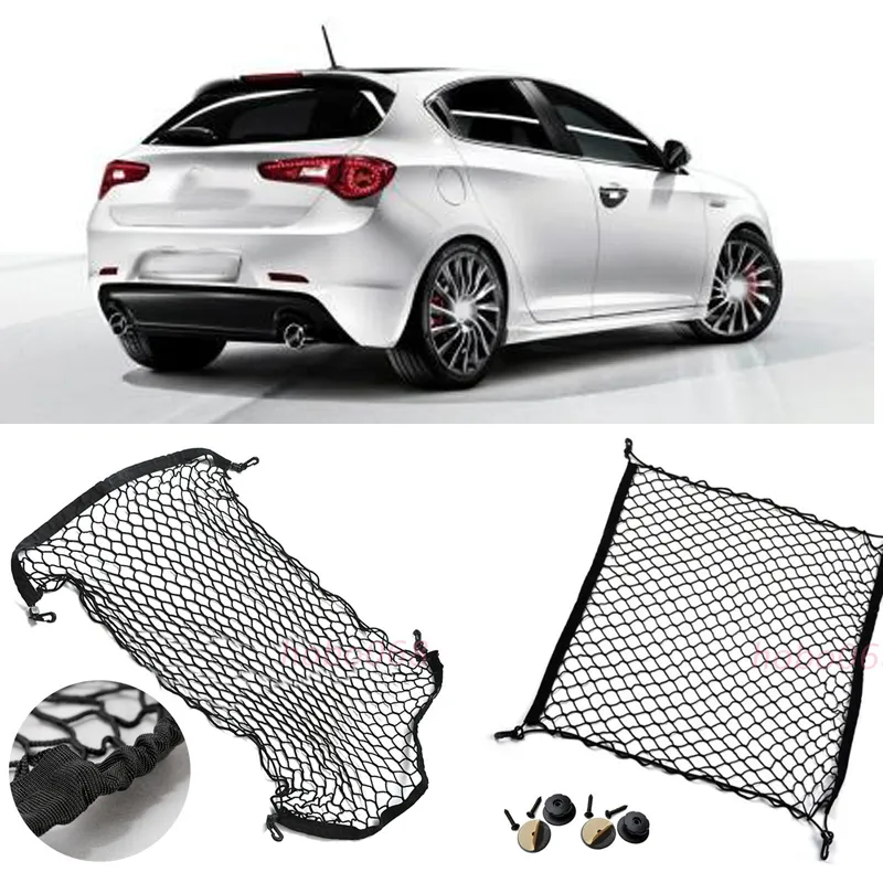 För Alfa Romeo Giulietta 1954-2017 Alfa Romeo Mito 2012-17 Stelvio Modell Bakre Trunk Cargo Organizer Storage Nylon Vertikal Säte Nät