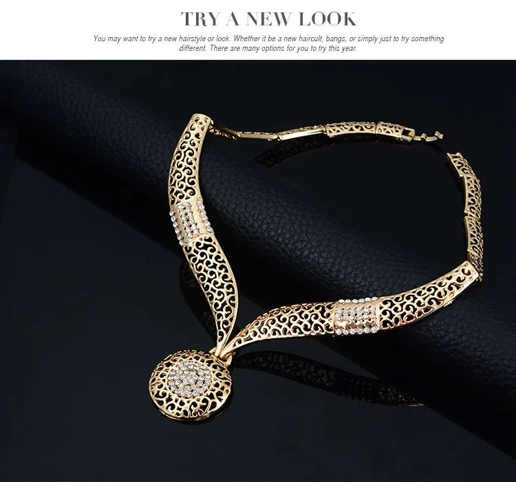 Turkiska smycken mode afrikansk halsband smycken sätter guldfärg studörhängen armband ring kvinnor bröllop tillbehör8617693