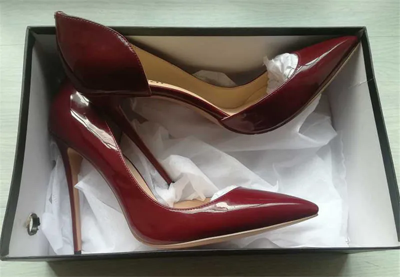 free fee style burgundy patent leather point toe high heels shoes boots pumps 120mm 100mm genuine leather