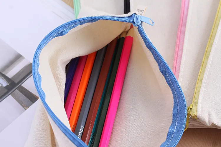 Boş tuval fermuar Kalem çanta saf pamuk kalem torbalar kozmetik Çantaları 20.5x13 cm ücretsiz kargo wen6575
