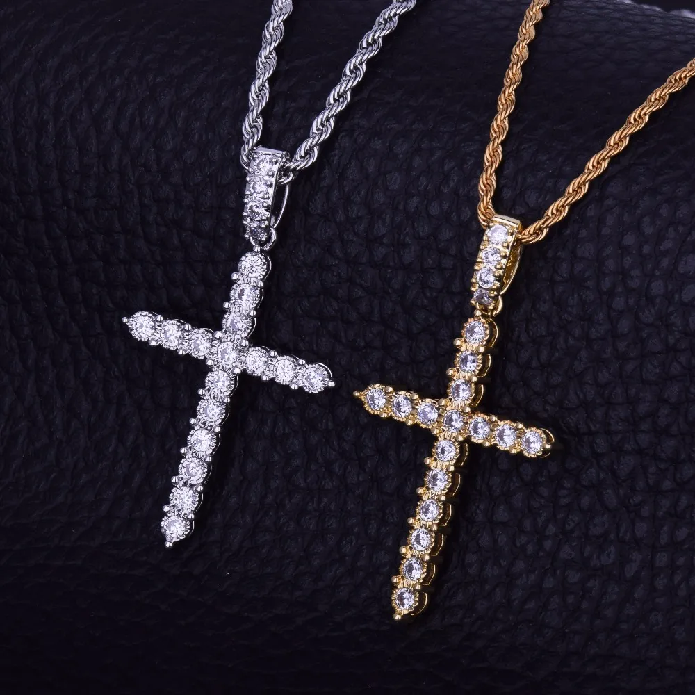 Men039s Zircon croix collier pendentif collier Hip hop bijoux charme Bling cubique Zircon chaîne pour cadeau 7721146