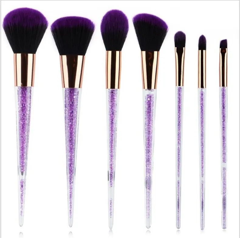 Newest 7pcs Purple Crystal Makeup Brushes With Diamond Makeup Brush Black Purple Brush Cosmetic Set Blusher Foundation BB Cream