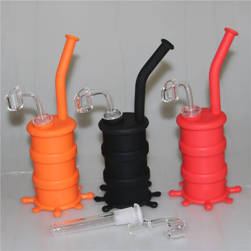Silicon Rigs with 4mm quartz nail Water pipe Silicone Hookah Bongs Dab Rig Cool Shape silicone wax containers bubbler bong