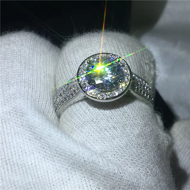 Anello solitario in argento sterling 925 con incastonatura a pavé 5A Sona Cz Fedi nuziali fidanzamento con anelli da sposa