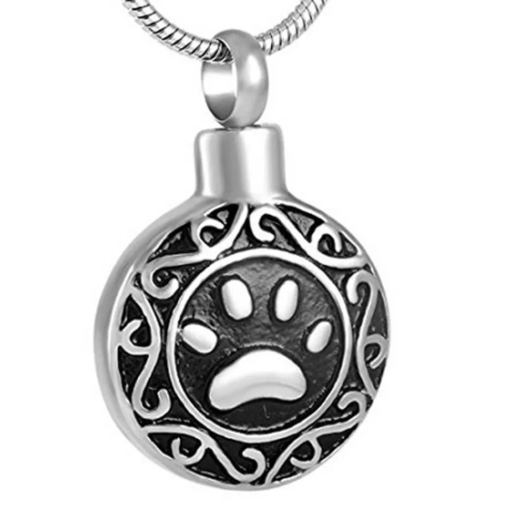 Celtic Designs Urn Halsband för aska Cremation Keepsake Silver Round Paw Dog Cat Flower Pendants för Women Män