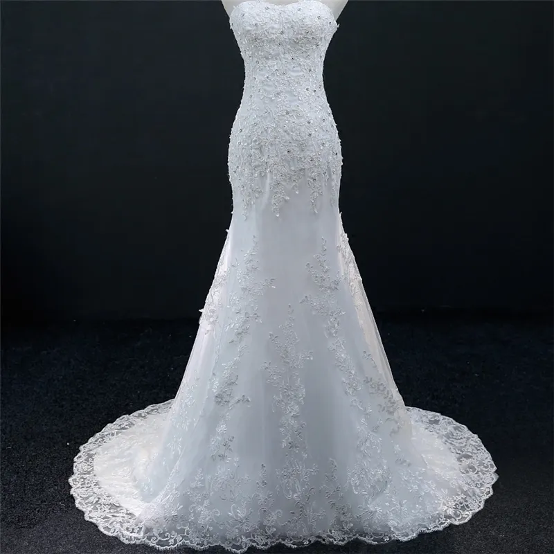 Fish-Tail Lace Applique Fishtail Wedding Dress with Halter Straps - Beige Autumn/Winter Mop for Church Weddings