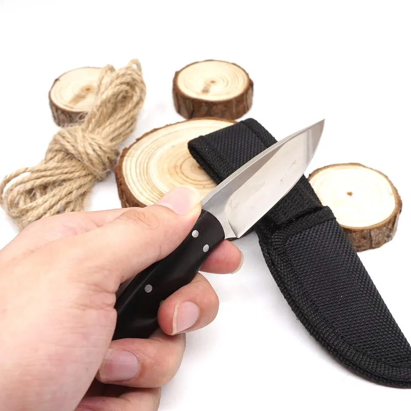 Liten rak kniv fast knivkniv 440 blad trähandtag Jakt Camping Pocket överlevnadskniv EDC Multi Outdoor Tools ZP-MI101