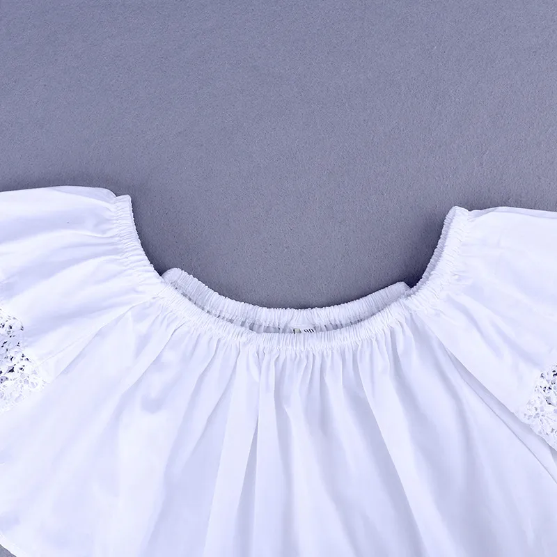 Abbigliamento bambini ragazze 2018 Moda Neonate Vestiti Pizzo bianco con spalle scoperte Top Stampa floreale Pantaloni a zampa d'elefante Pantaloni lunghi Abiti Bambini