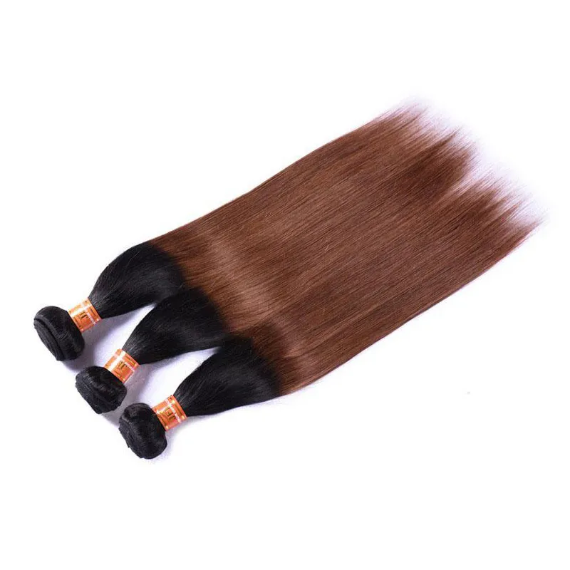 Cheveux humains brésiliens colorés 3 faisceaux droites T1B 30 Auburn Brown Ombre Vierge Cheveux Armure Pas Cher Brésilien Vierge Cheveux Humains Exte4801571