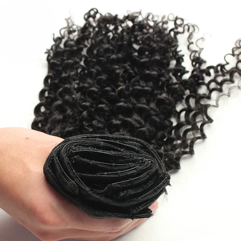 Kinky Curly Hair Machine fez clipe remy em extensões de cabelo humano espessa cor natural 100g / lote