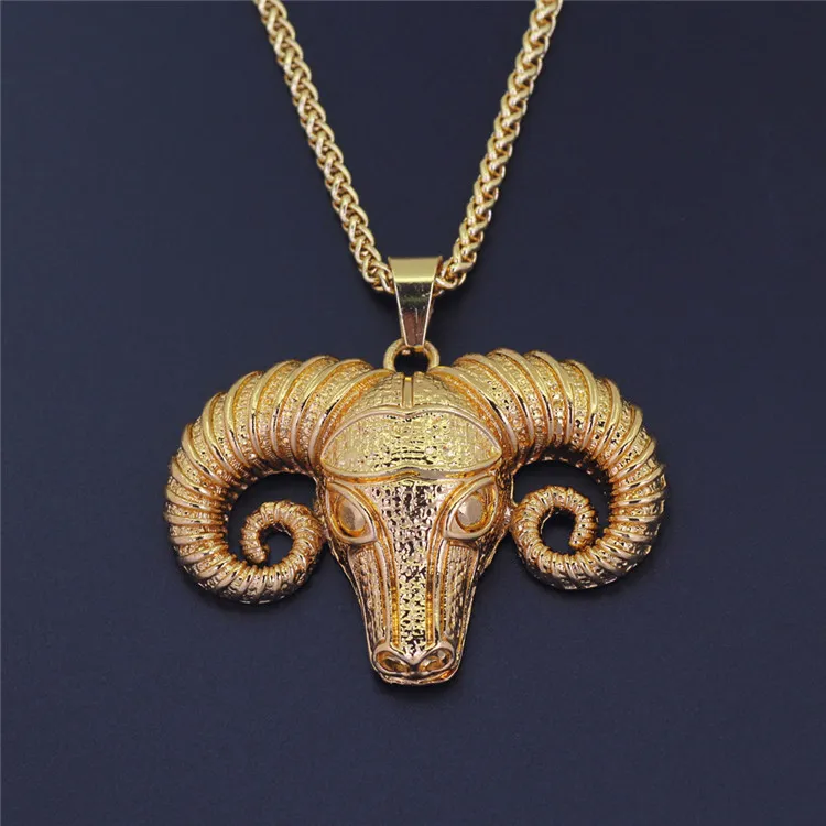 Ouro prata cor cabra ovelha cabeça pingente colar estilo hip hop cabeça animal colar para mulheres homens festa jóias gift6502116