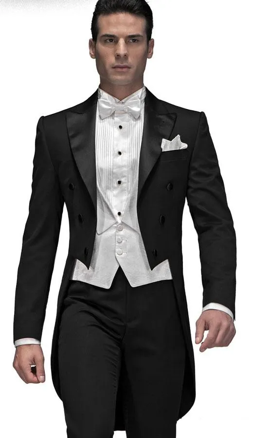 Bröllop tuxedos dubbelbröst topp lapel bröllop brudgummen svansen män kostymer prom middag man blazer jackettievestpants a