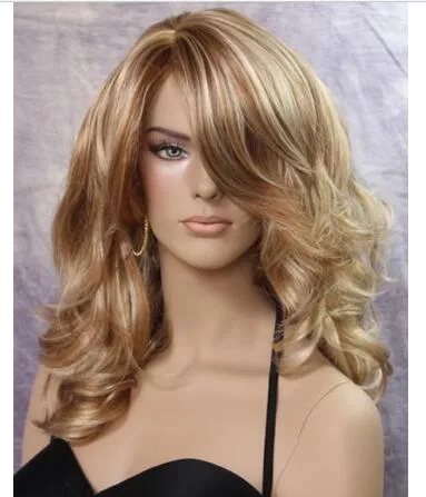 Красивый волнистый кудрявый парик с клубникой и бледно-русым миксом JSBD 27-613