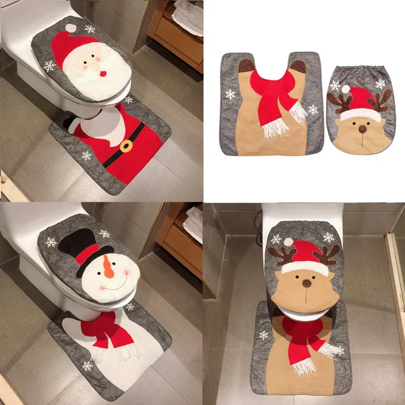 Assento de Toalete de natal Capa de Almofada Kit Higiênico Enfeite de Natal Papai Noel Tapete Do Banheiro Set Xmas Presente de Ano Novo