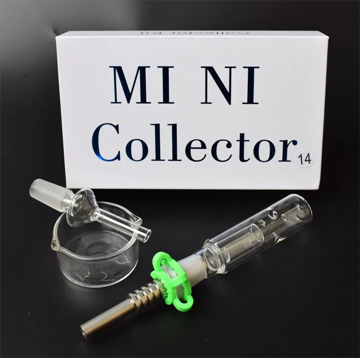 DHL 10mm 14mm 18mm Joint Mini Collector Kit Mini Kits Glass Smoking Pipes Dab Straw Nector Collectors With Mouthpiece Titanium Tip