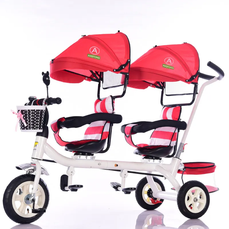 Triciclo duplo de crianças Premium, gêmeos, carrinho, assento giratório de uma chave, bicicleta dobrável infantil