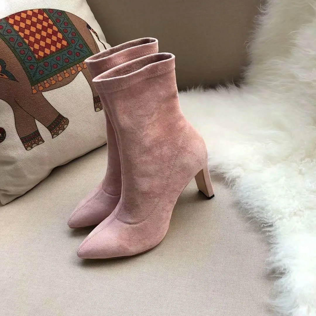 pink women ankle suede booties fashion design high heeled ladies dress boots martin boots female genuine leather wedding boots shoes