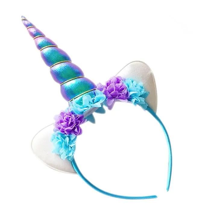 Children Girls Hairbands Hair Sticks DIY Glitter Unicorn Horn Headbands Girls Kids Easter Bonus Hair Bows Flower Party Baby Hair Accessories